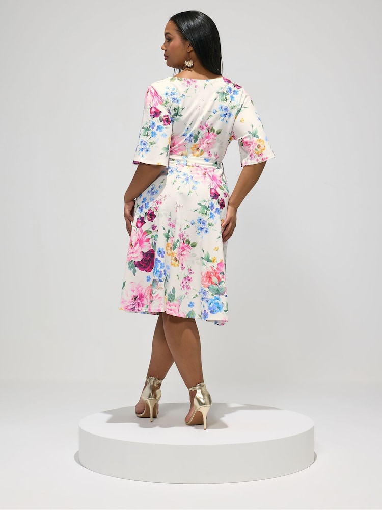 Yours Curve London Blurred Floral Wrap Scuba Crepe Dress - Bilde 2 av 5