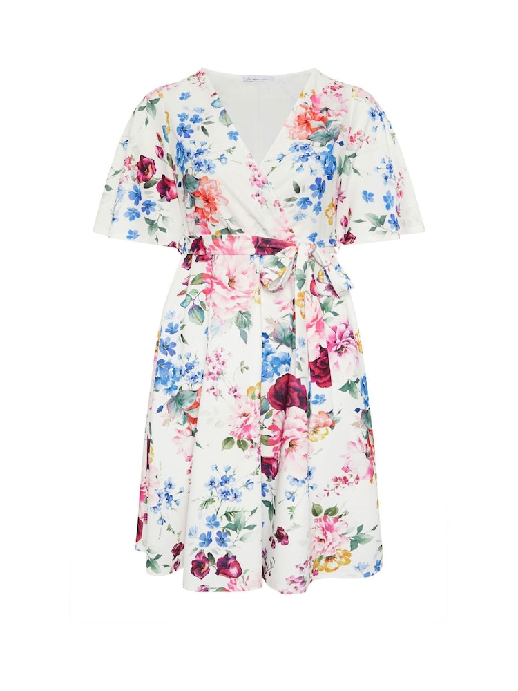 Yours Curve London Blurred Floral Wrap Scuba Crepe Dress - Bilde 5 av 5