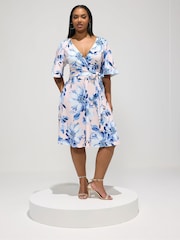 Yours Curve Pink London Blurred Floral Wrap Scuba Crepe Dress - Image 2 of 5