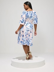 Yours Curve Pink London Blurred Floral Wrap Scuba Crepe Dress - Image 3 of 5