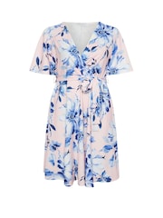 Yours Curve Pink London Blurred Floral Wrap Scuba Crepe Dress - Image 5 of 5
