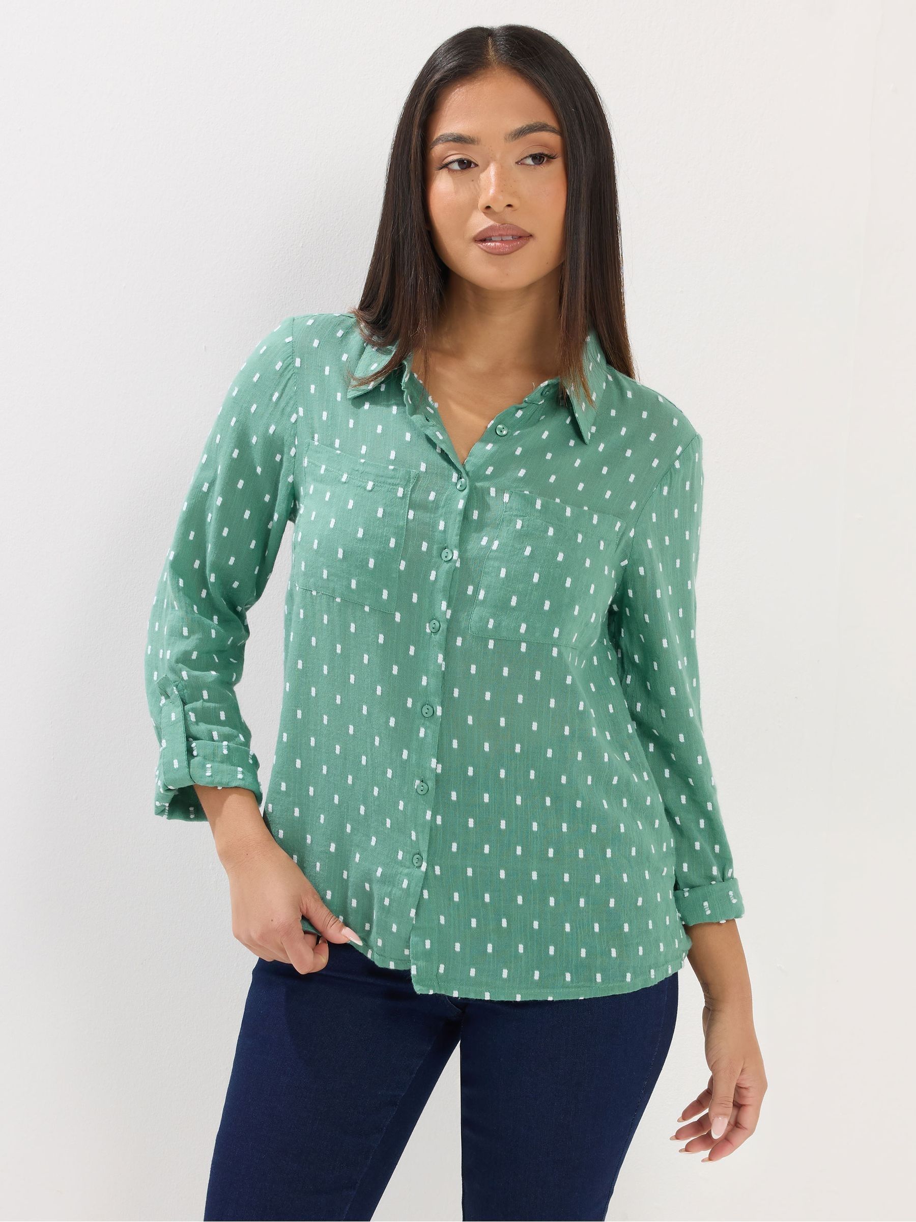 M & Co Women's Green Petite Dobby Long Sleeve Shirt