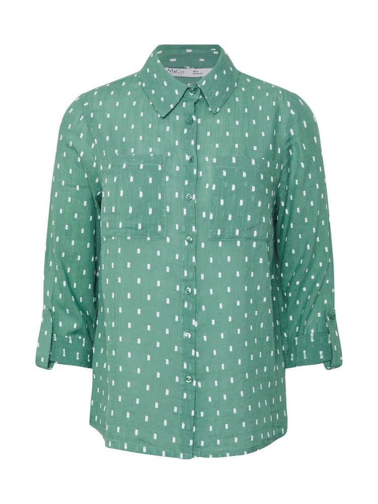 M&Co Green Petite Dobby Long Sleeve Shirt - Image 5 of 5