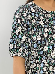 Yours Curve Black Puff Sleeve Tierred Midaxi Dress - Image 4 of 5