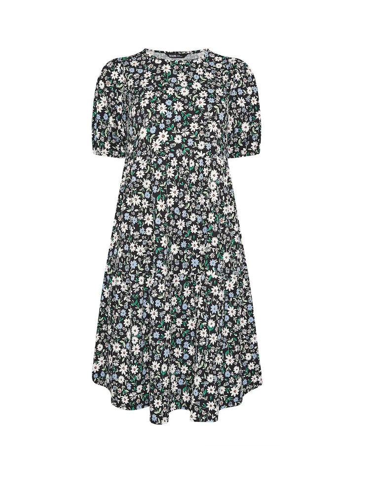 Yours Curve Black Puff Sleeve Tierred Midaxi Dress - Image 5 of 5