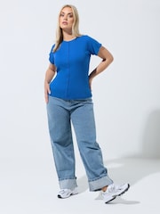 Yours Curve Blue Limited Short Sleeve Button Top - Image 2 of 4