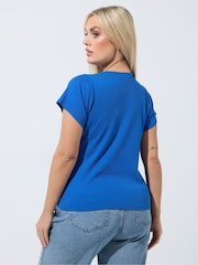 Yours Curve Blue Limited Short Sleeve Button Top - Image 3 of 4