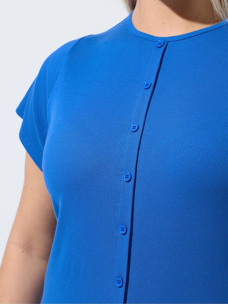 Yours Curve Blue Limited Short Sleeve Button Top - Image 4 of 4 Yours Curve Blue Limited Short Sleeve Button Top - Image 4 of 4