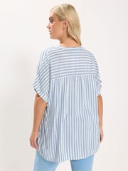 Yours Curve White Blue Striped Notch Neck Top - Image 3 of 5