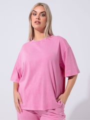 Yours Curve Pink Limited Acid Wash T-Shirt - Image 1 of 5