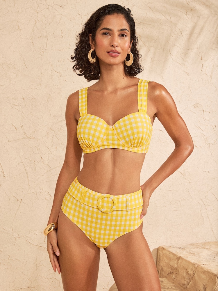 Amarillo de cuadros - Braguitas de bikini de talle alto con efecto reductor del vientre de Love & Roses - Imagen 2 de 4