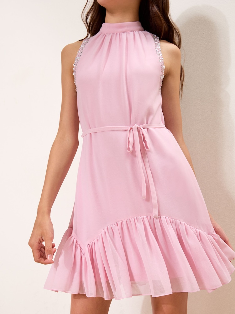 Lipsy Pink Embellished Scallop Detail Occasion Dress (5-16yrs) - Image 1 of 5 Lipsy Pink Embellished Scallop Detail Occasion Dress (5-16yrs) - Image 1 of 5