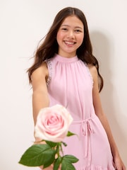 Lipsy Pink Embellished Scallop Detail Occasion Dress (5-16yrs) - Image 2 of 5
