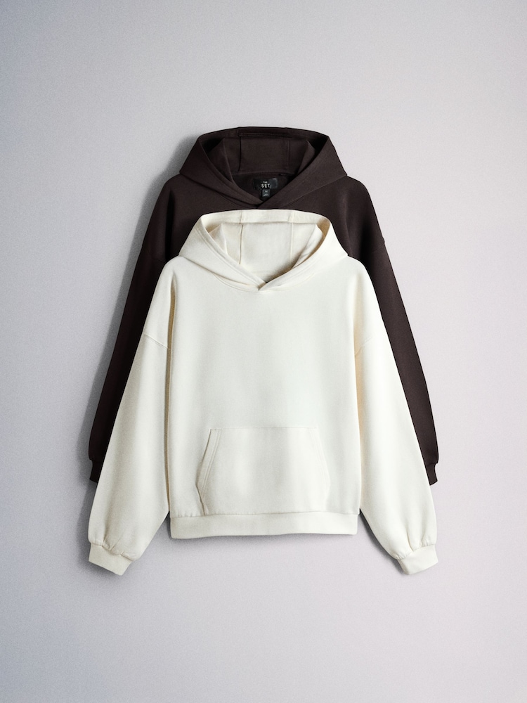 The Set 2 Pack Loopback Oversized Hoodies Brown/Cream - Image 2 of 10
