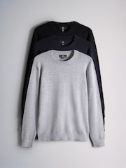 The Set 3 Pack Long Sleeve Knitted Crew Neck Jumpers Black/Navy - Image 2 of 13