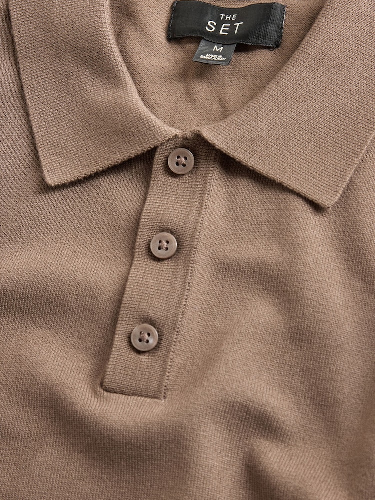 The Set 3 Pack Long Sleeve Knitted Polo Jumpers Neutral - Image 12 of 12