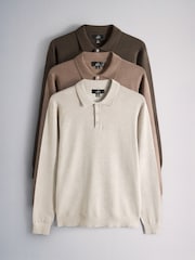 The Set 3 Pack Long Sleeve Knitted Polo Jumpers Navy/Grey - Image 2 of 13