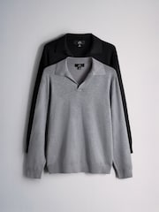 The Set 2 Pack Trophy Neck Knit Jumpers Black/Grey - Image 2 of 13