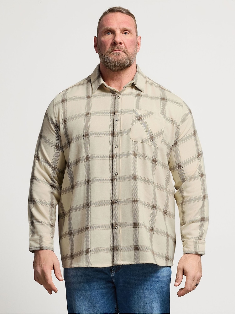 BadRhino Big & Tall Cream Checked Long Sleeve Shirt - Image 1 of 5 BadRhino Big & Tall Cream Checked Long Sleeve Shirt - Image 1 of 5