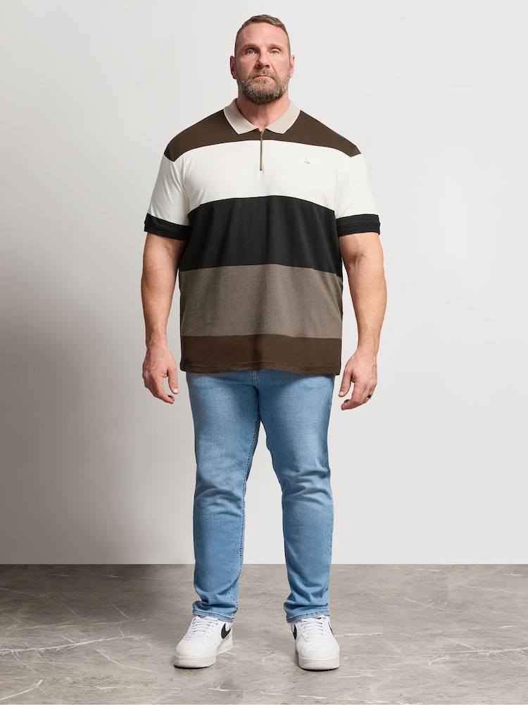 BadRhino Big & Tall Brown Stripe Zip Polo Shirt - Image 2 of 4 BadRhino Big & Tall Brown Stripe Zip Polo Shirt - Image 2 of 4