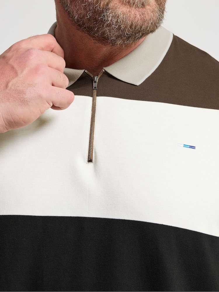 BadRhino Big & Tall Brown Stripe Zip Polo Shirt - Image 4 of 4 BadRhino Big & Tall Brown Stripe Zip Polo Shirt - Image 4 of 4