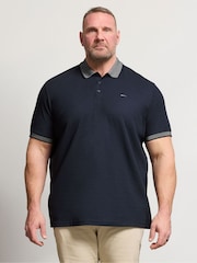 Albastru - BadRhino Big & Tall Two Tone Waffle Polo Shirt - Imaginea 1 din 6