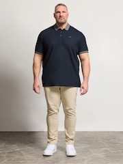 Albastru - BadRhino Big & Tall Two Tone Waffle Polo Shirt - Imaginea 2 din 6