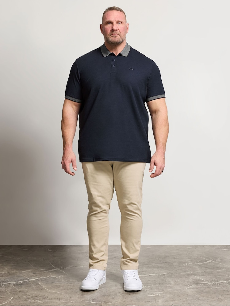 Albastru - BadRhino Big & Tall Two Tone Waffle Polo Shirt - Imaginea 2 din 6