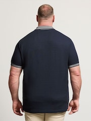 Albastru - BadRhino Big & Tall Two Tone Waffle Polo Shirt - Imaginea 3 din 6