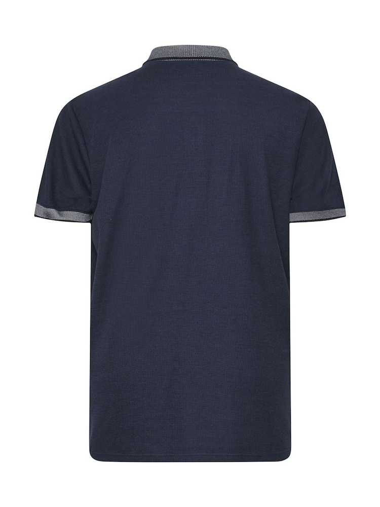 Albastru - BadRhino Big & Tall Two Tone Waffle Polo Shirt - Imaginea 6 din 6