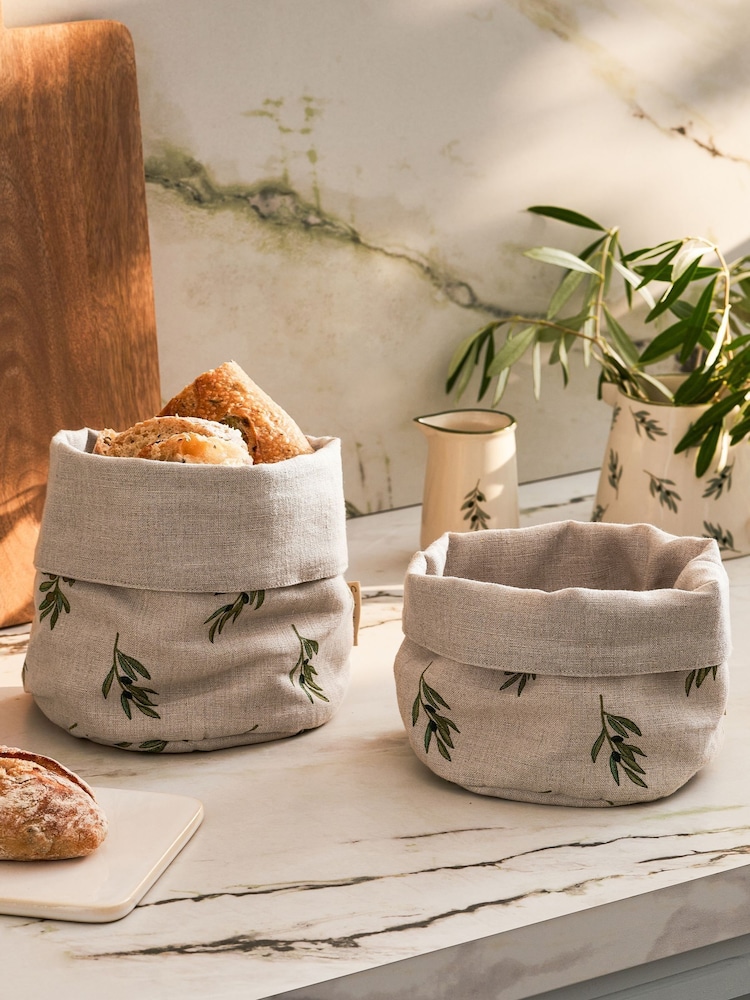 Sophie Allport Set of 4 Natural Linen Bread Baskets - Image 1 of 3 Sophie Allport Set of 4 Natural Linen Bread Baskets - Image 1 of 3