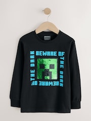 Black Sequin Long Sleeve Minecraft T-Shirt (3-16yrs) - Image 1 of 1
