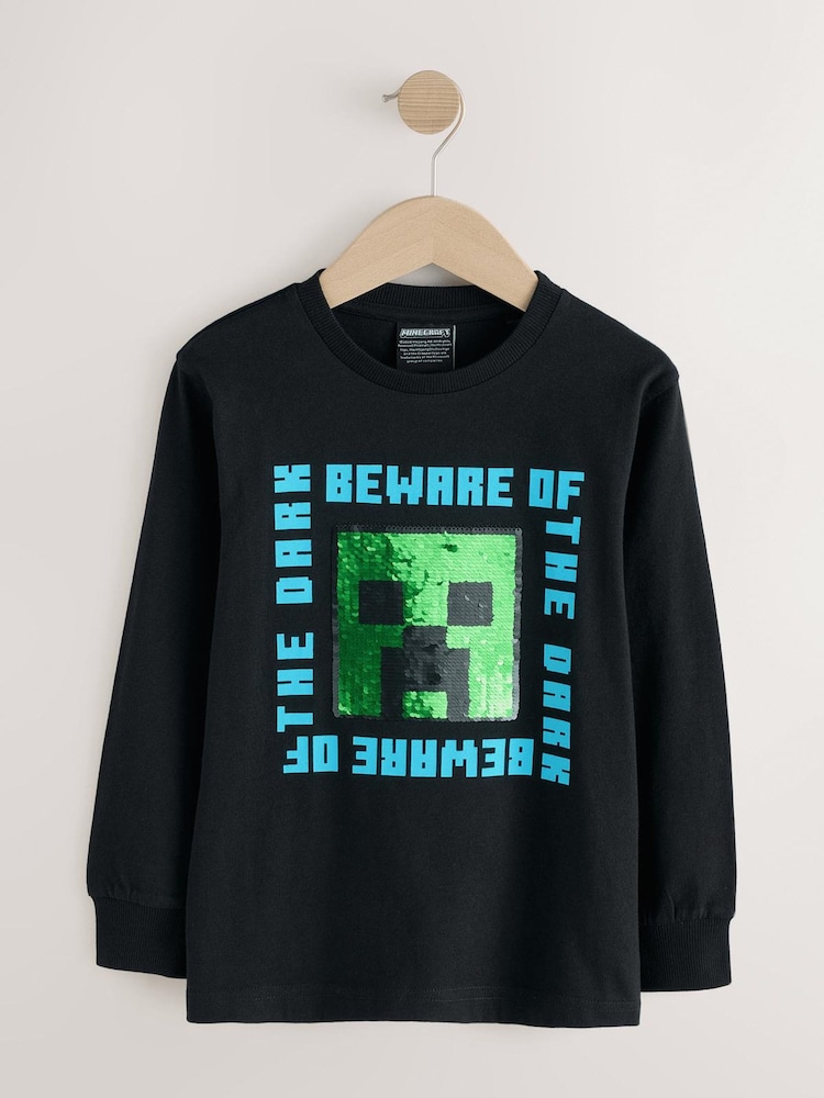 Black Sequin Long Sleeve Minecraft T-Shirt (3-16yrs) - Image 1 of 1
