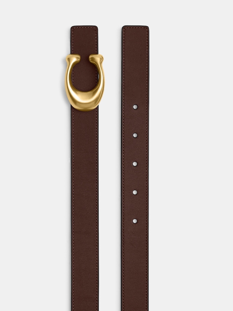 COACH Brown 25mm Glovetan Leather Sculpted Reversible Belt - Image 1 of 1