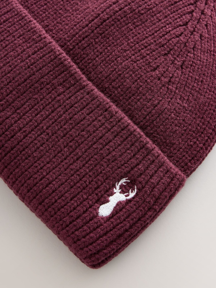 Plum Purple Stag Embroidered Knitted Beanie Hat (1-16yrs) - Image 2 of 3 Plum Purple Stag Embroidered Knitted Beanie Hat (1-16yrs) - Image 2 of 3