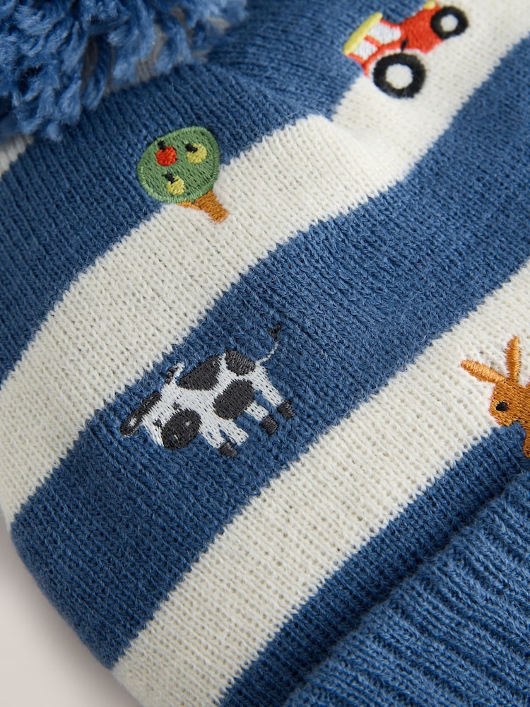 Blue Farm Embroidered Pom Beanie (3mths-10yrs) - Image 2 of 3 Blue Farm Embroidered Pom Beanie (3mths-10yrs) - Image 2 of 3