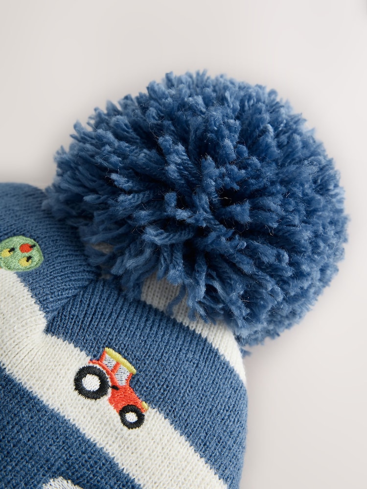 Blue Farm Embroidered Pom Beanie (3mths-10yrs) - Image 3 of 3 Blue Farm Embroidered Pom Beanie (3mths-10yrs) - Image 3 of 3
