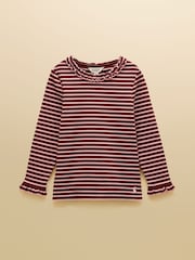 Joules Girls' Sophie Brown & Pink Striped Long Sleeve Ribbed Top - Image 1 of 4