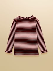 Joules Girls' Sophie Brown & Pink Striped Long Sleeve Ribbed Top - Image 2 of 4