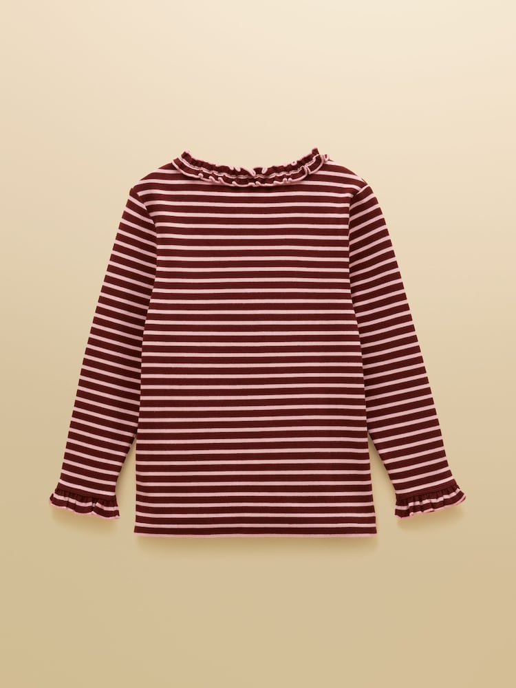 Joules Girls' Sophie Brown & Pink Striped Long Sleeve Ribbed Top - Image 2 of 4 Joules Girls' Sophie Brown & Pink Striped Long Sleeve Ribbed Top - Image 2 of 4