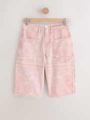 Pink Bandana Print Double Pocket Barrel Denim Jort Shorts - Image 6 of 8