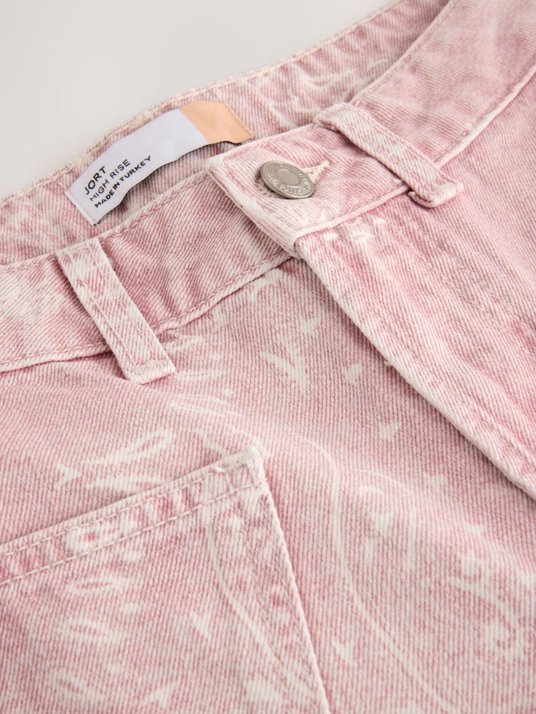 Pink Bandana Print Double Pocket Barrel Denim Jort Shorts - Image 7 of 7