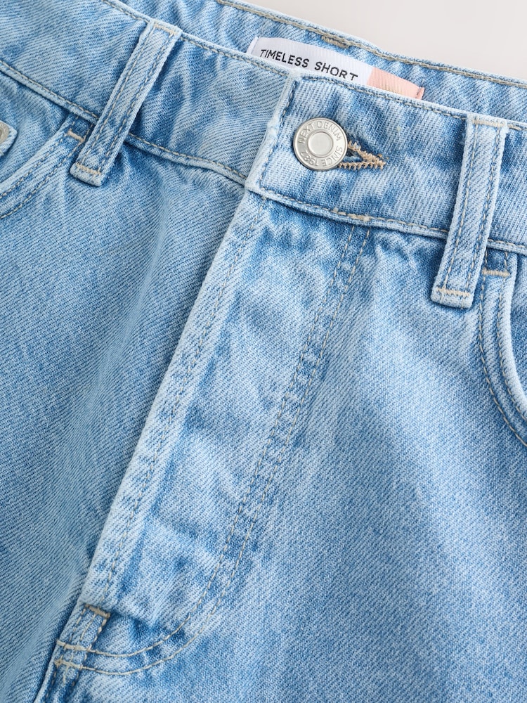 Mid Blue Embroidery Denim Shorts - Image 2 of 6 Mid Blue Embroidery Denim Shorts - Image 2 of 6