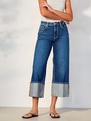 Mid Blue Cropped Wide Leg Deep Turnup Jeans - Image 2 of 9