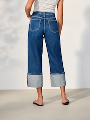 Mid Blue Cropped Wide Leg Deep Turnup Jeans - Image 3 of 9