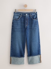 Mid Blue Cropped Wide Leg Deep Turnup Jeans - Image 7 of 9