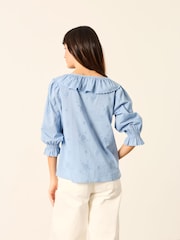 FatFace Carly Blue Petite Broderie Blouse - Image 2 of 5