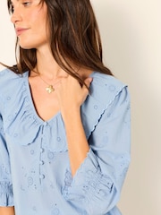 FatFace Carly Blue Petite Broderie Blouse - Image 4 of 5
