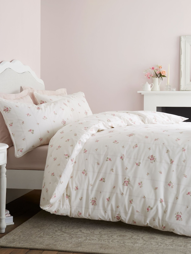Bianca Cream Vintage Rosebud Lace Cotton Duvet Cover Set - Image 2 of 6