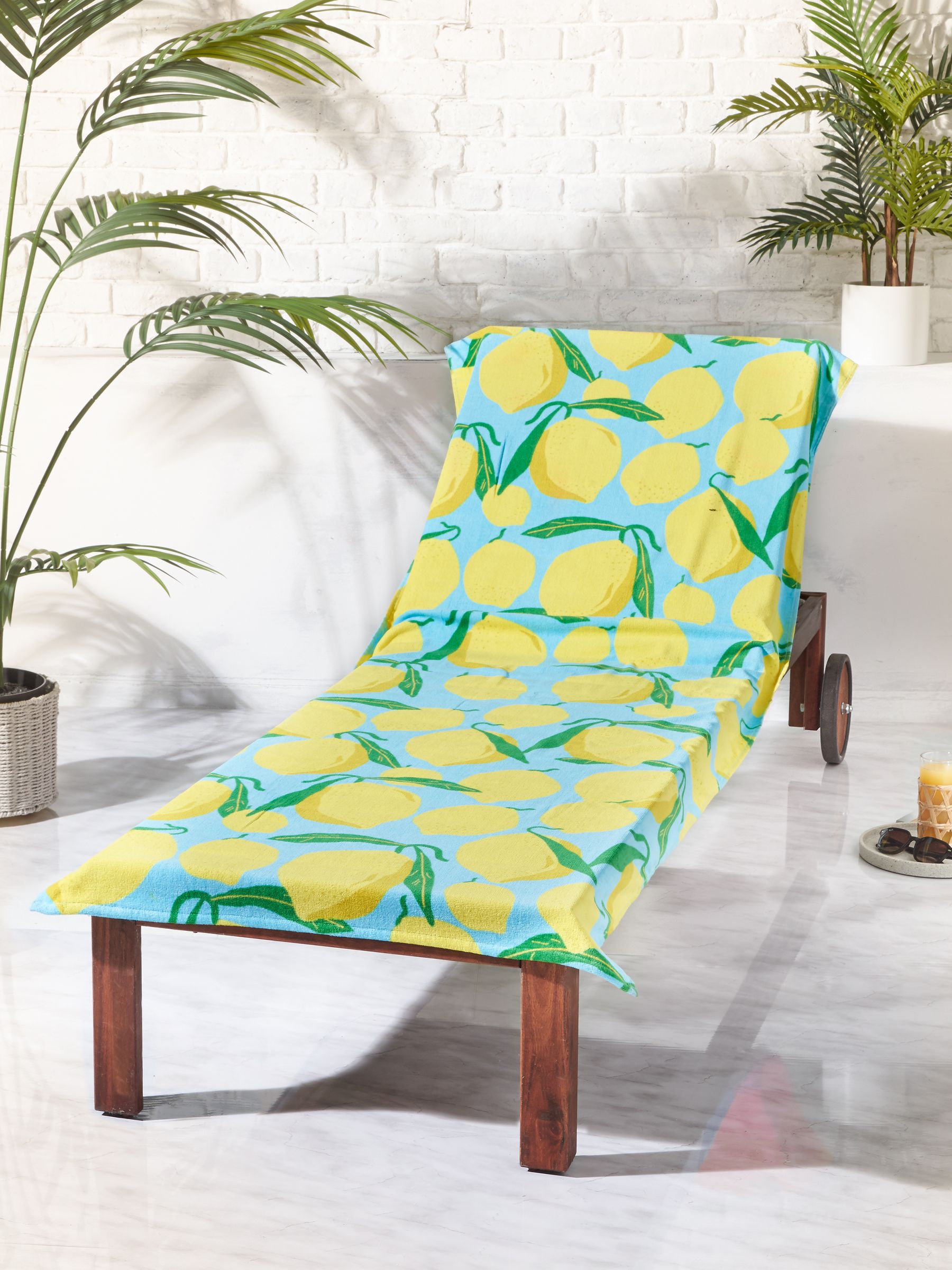 Catherine Lansfield Lemons Cotton 92x180cm Beach Sun Lounger Towel Aqua Blue - Image 3